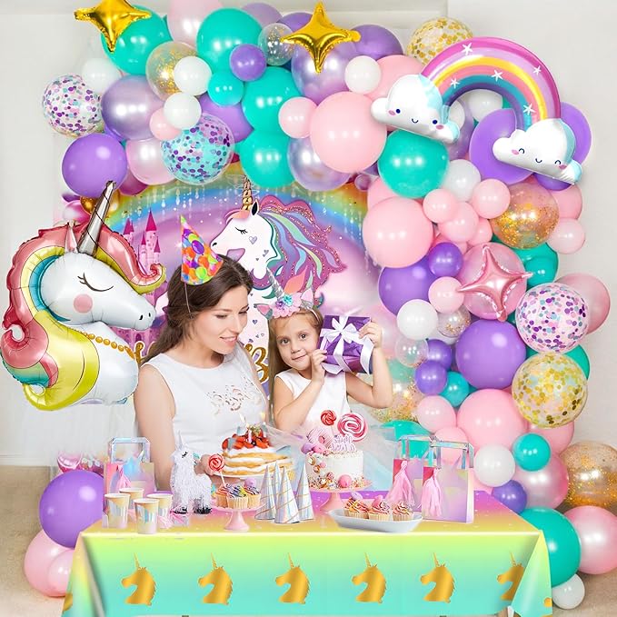 144Pcs Purple Unicorn Party Decorations Birthday Supplies for Girls