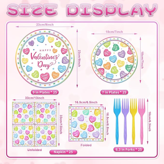 100 Pcs Valentine's Day Tableware Party Supplies Disposable