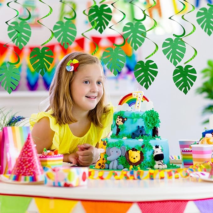 64 Pcs Hawaiian Luau Party Palm Leaves Swirl Decorations Hanging