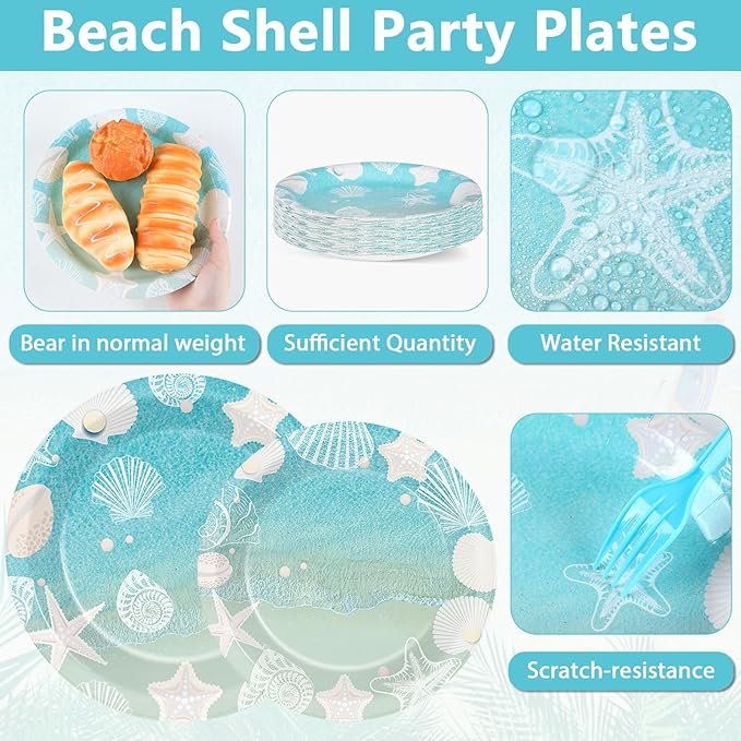 Seashell Beach Party Plates Napkin Fork Nautical Coastal Birthday