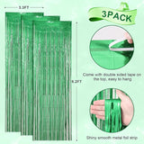 Voircoloria 3 Pack 3.3 x 8.2 ft Laser Green Foil Fringe Backdrop