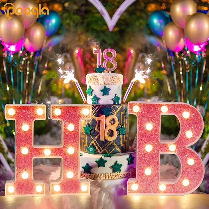 Pooqla LED Marquee Letter Lights, Light Up Pink Letters Glitter #17