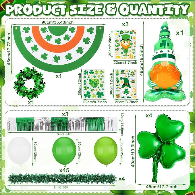 62 Pcs St Patrick's Day Parade Float Decorations Shamrock Leprechaun