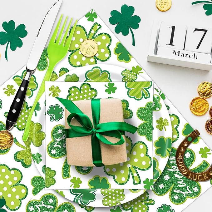96 Pieces St Patrick's Day Tableware Set Green Shamrock Disposable