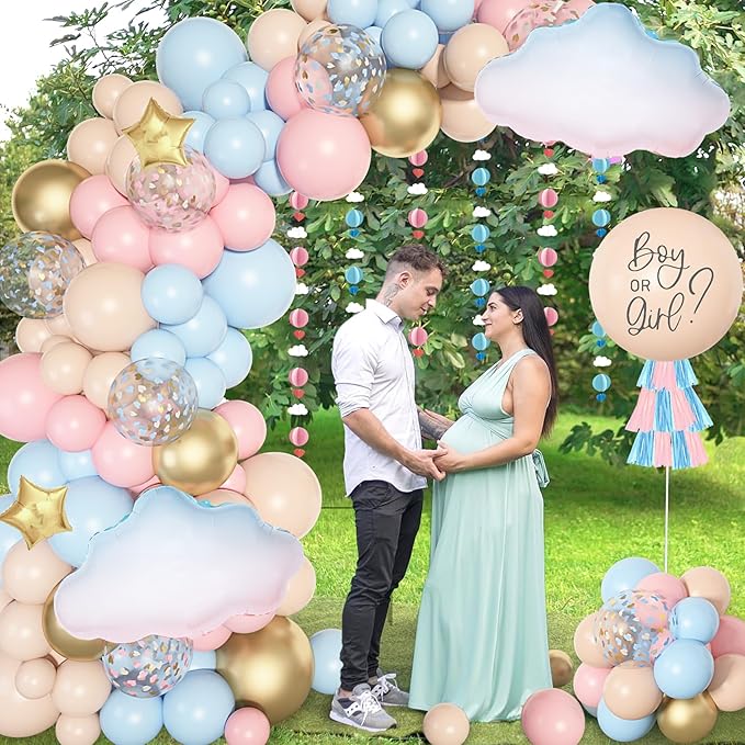 Ouddy Party Gender Reveal Decorations Pastel Pink and Blue Nude