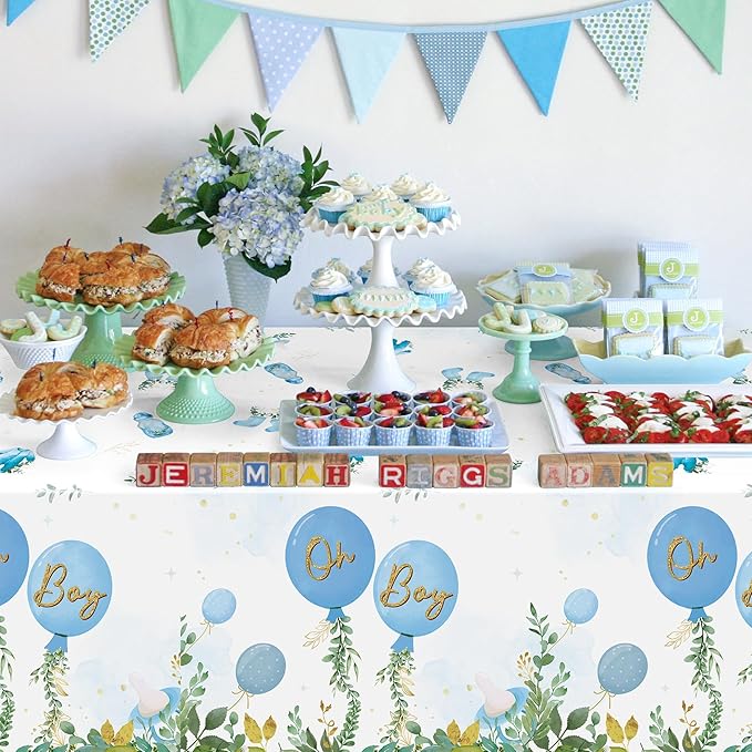 Baby Shower Party Tablecloths 3Pcs Watercolor Blue Birthday Party