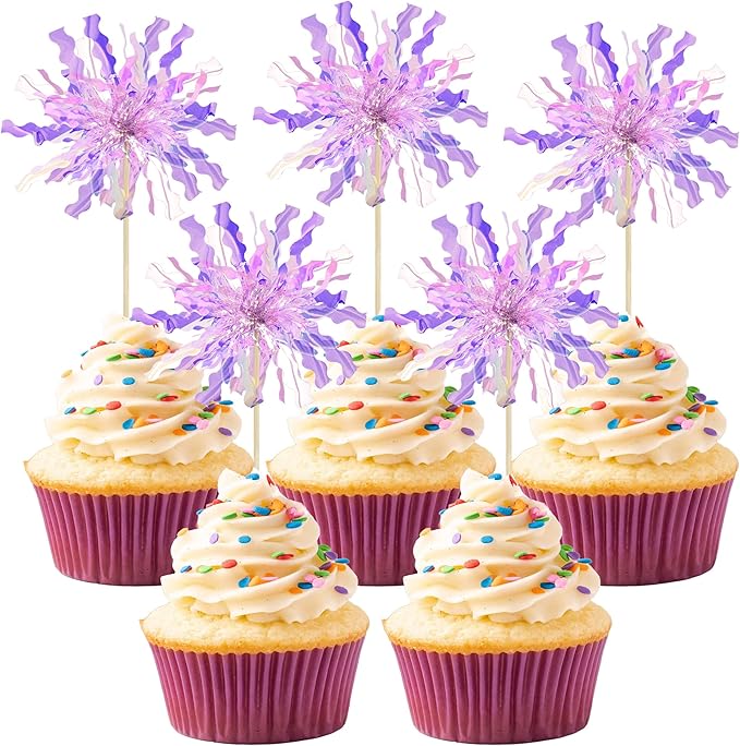Gyufise 30Pcs Foil Firework Cupcake Toppers Happy Birthday Cake Topper