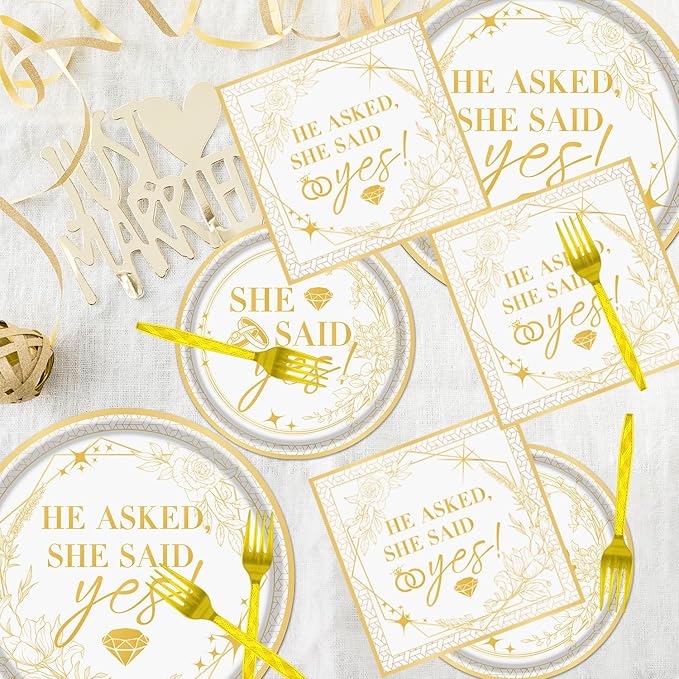 Engagement Party Tableware Decorations 96PCS She Said Yes Disposable