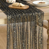Artoid Mode Black Gold Gauze Table Runner 59x120 Inch 10FT, Glitter