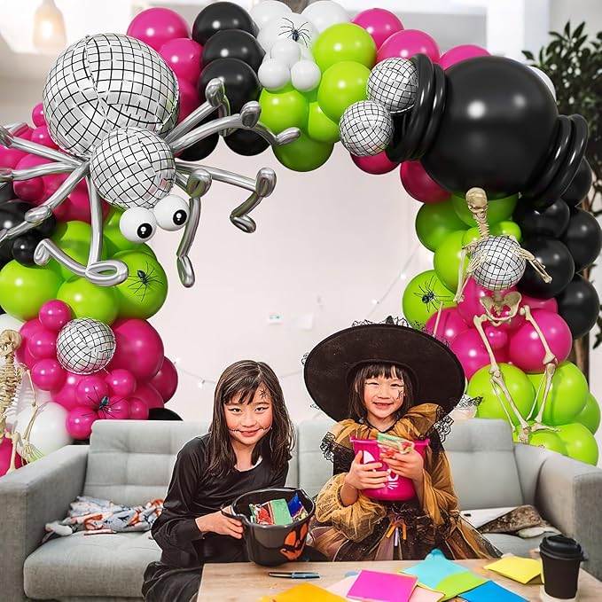 Halloween Balloon Arch Kit Hot Pink Green Black Balloons Garland