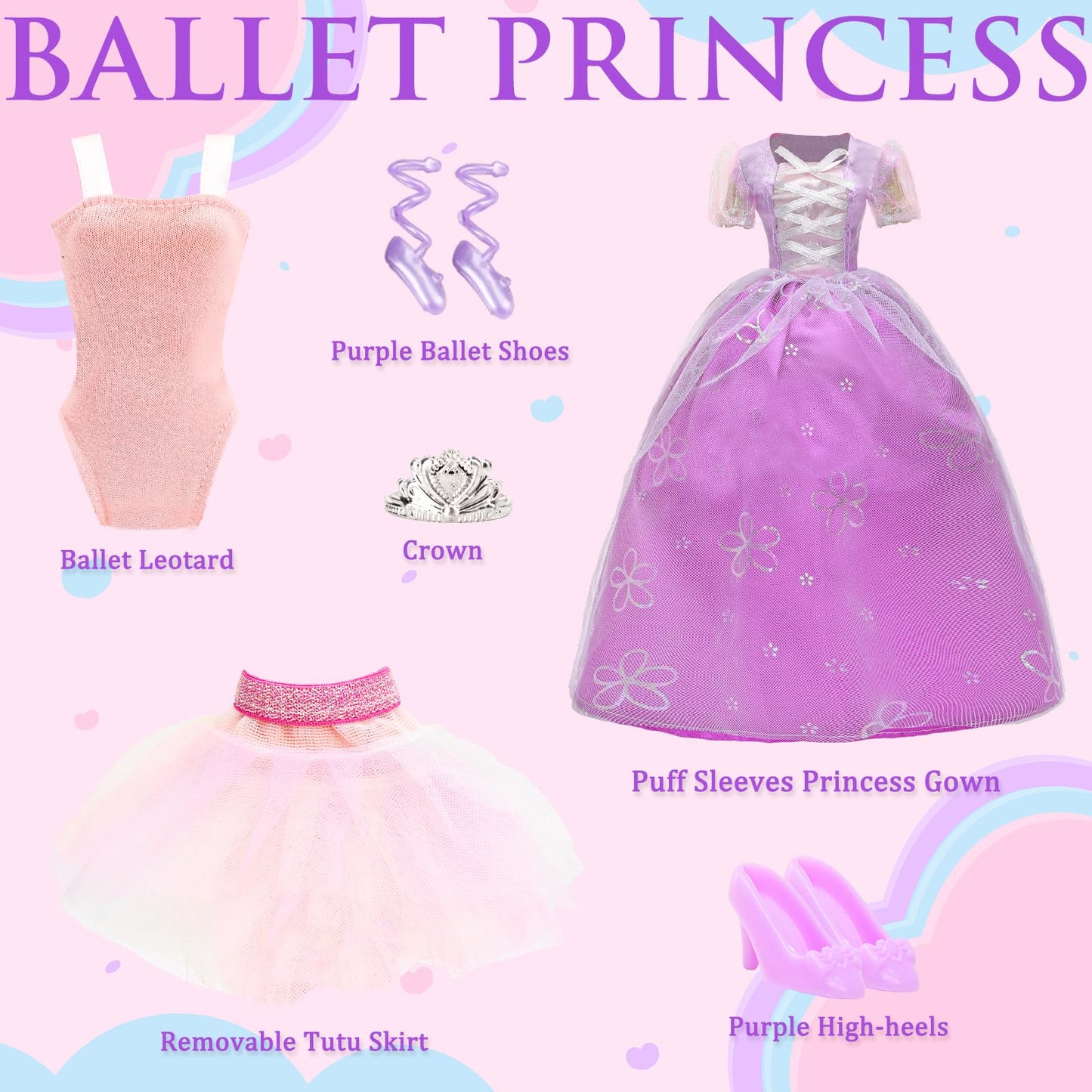 24 Pcs Doll Clothes & Accessories 8 Set Clothes Including Party Gown