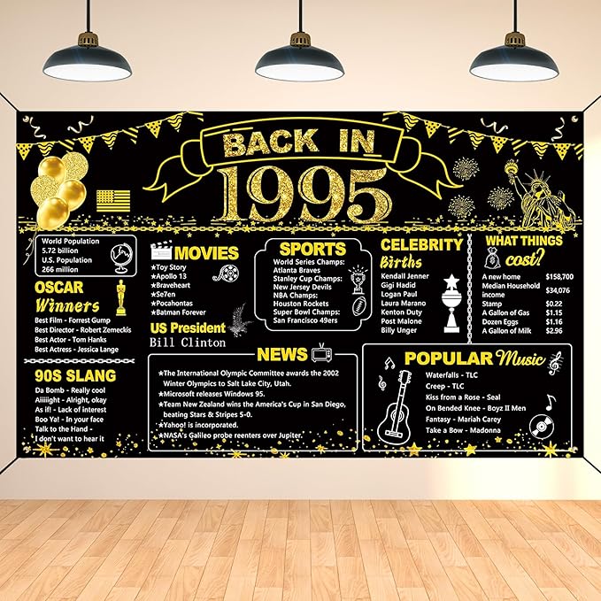 DARUNAXY 31st Birthday Black Gold Party Decoration, Back in 1995