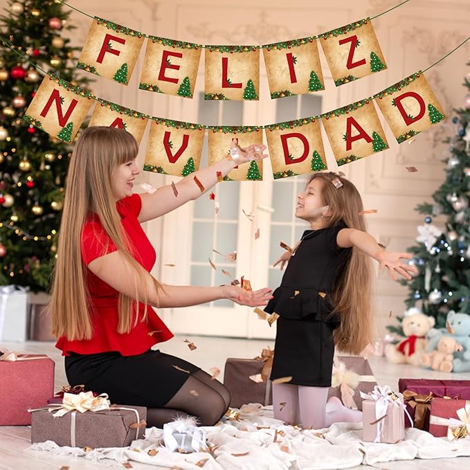 Feliz Navidad Banner Merry Christmas Banner Vintage New Year Garlands