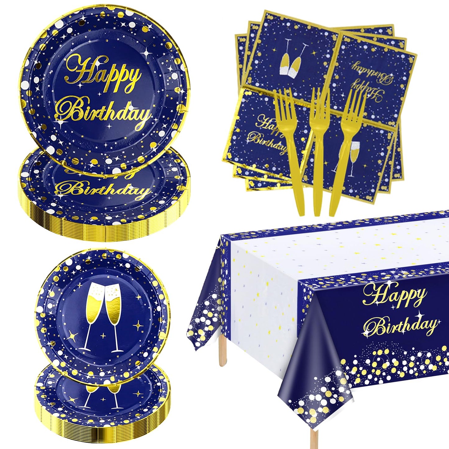81 Pieces Blue and Gold Party Supplies - Blue and Gold Birthday