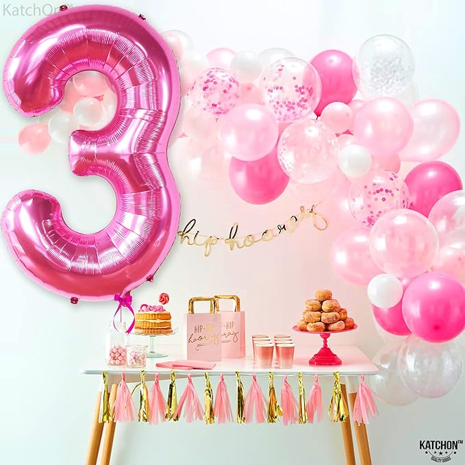 KatchOn, Giant Hot Pink Number 3 Balloon - 40 Inch | Number 3 Foil