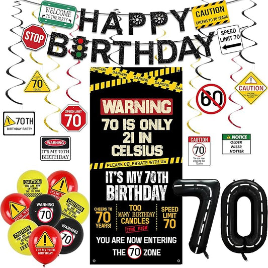 70th Birthday Decorations Men Women Caution Logo 70 Is Only 21 in