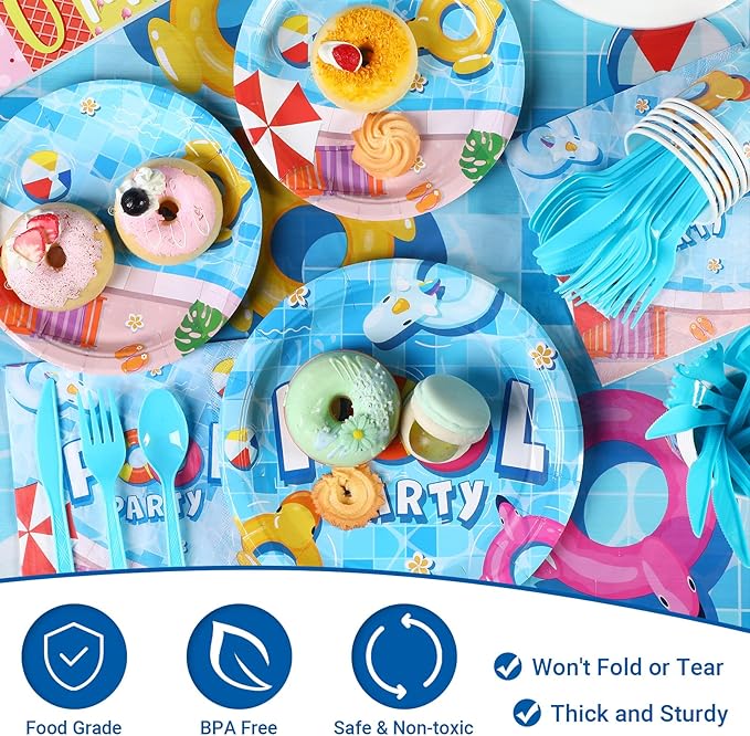 172 Pcs Pool Party Supplies Serves 24 Include Summer Beach
