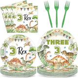 96PCS Dinosaur 3rd Birthday Party Paper Plates and Napkins and Forks