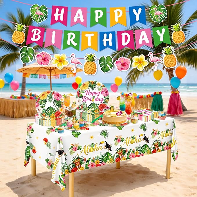 Hawaiian Birthday Party Decorations 99Pcs Aloha Party Plates Serve