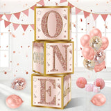 3Pcs 1st Birthday Boxes Decorations for Girls Pink Rose Gold Miss
