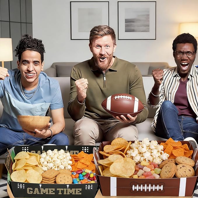 50 Pcs Football Plates Kit Large Football Snack Holder for Tailgate
