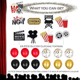 Movie Night Decorations Popcorn Star Foil Balloons Cupcake Toppers