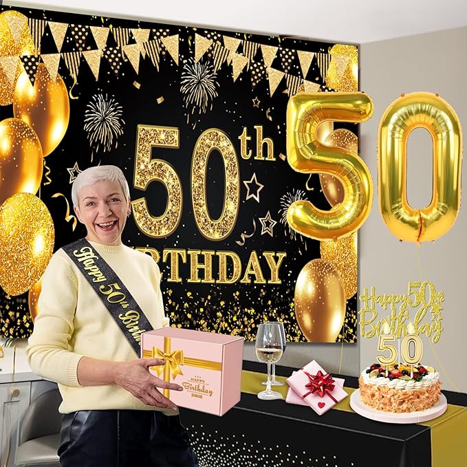 50th Birthday Decorations Men Women with 50th Birthday Banner Black