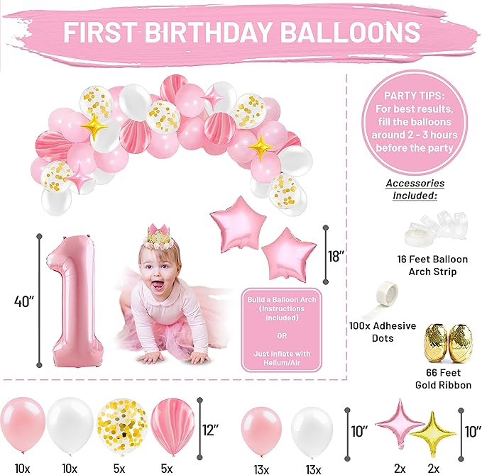 1st Birthday Girl Decorations WITH Birthday Crown Baby First