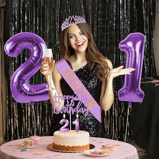 21st Birthday Decorations for Her Purple with 21st Birthday Sash and