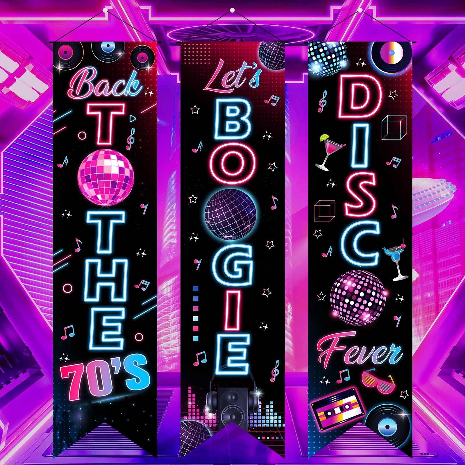 3Pcs 70s Party Decorations Back to The 70's Banner Let's Boogie Porch