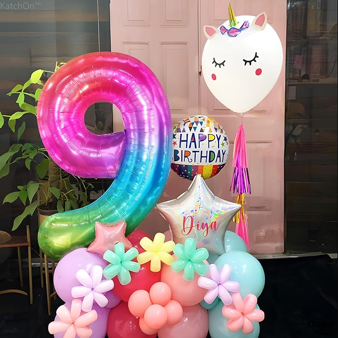 KatchOn, Rainbow Number 9 Balloon - 40 Inch | Foil 9 Birthday Balloon