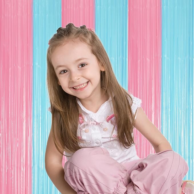 Voircoloria 3 Pack 3.3 x 8.2 ft Pastel Blue and Pink Foil Fringe