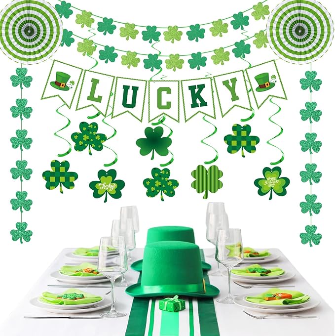 St Patricks Day Party Decoration Green Shamrock Garland 25pcs Saint