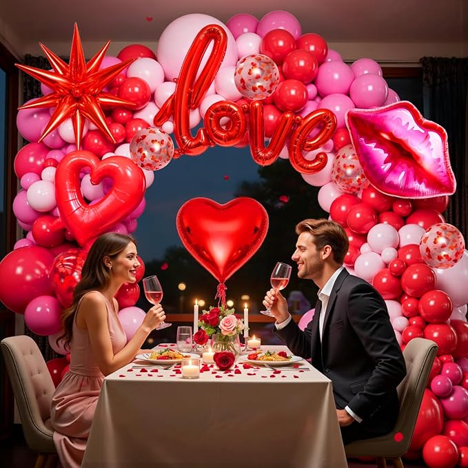 363PCS Valentines Day Balloon Arch Kit with 200 Rose Petals Heart