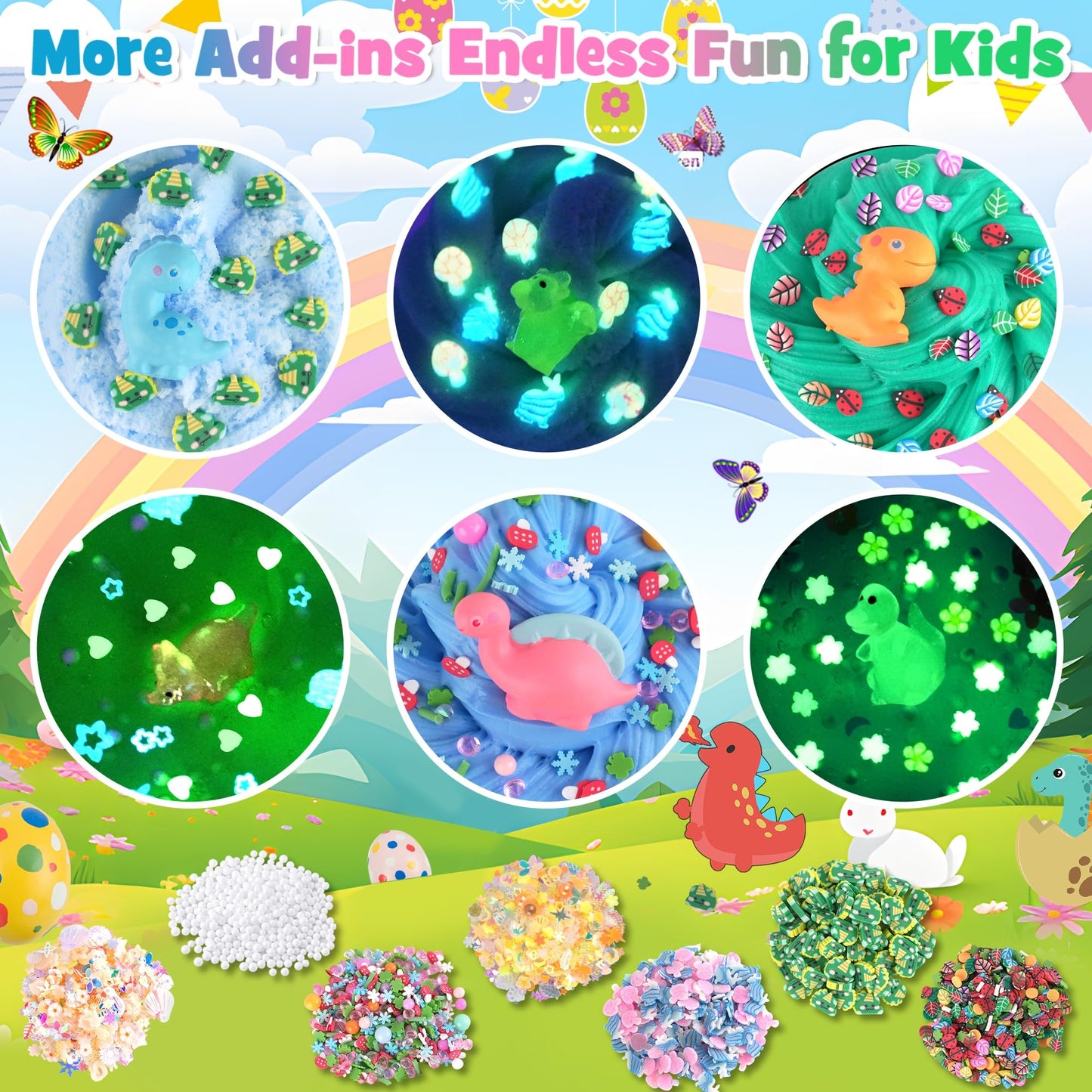 LAWOHO 6 Pack Dinosaurs Slime Kit for Kids - Cloud, Butter, Clear