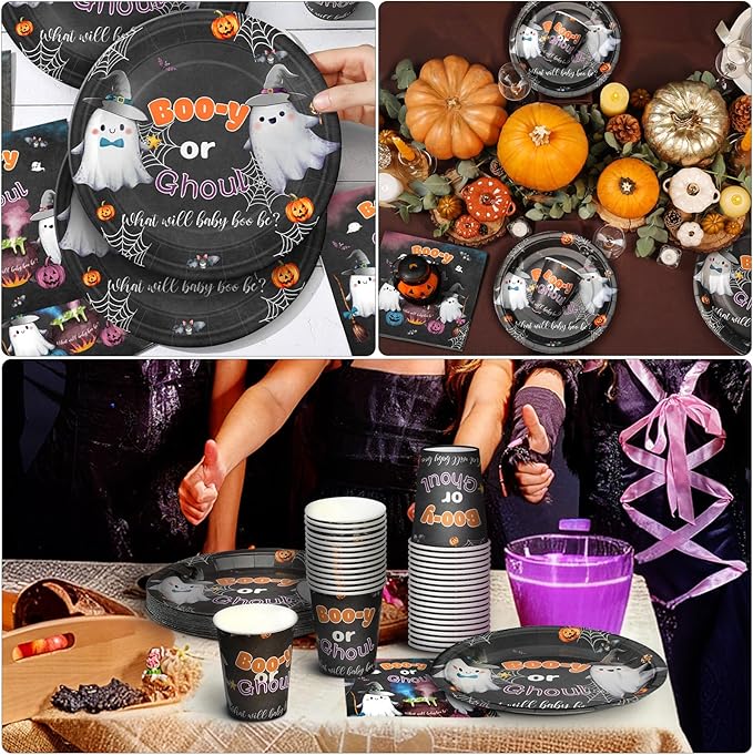 200 Pcs Halloween Baby Shower Paper Plates Cups Napkins Party