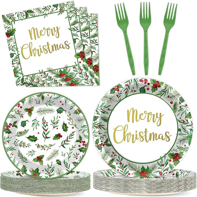 96PCS Christmas Paper Plates and Napkins Set Christmas Party