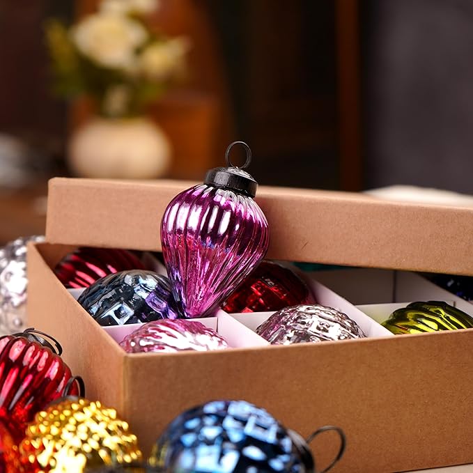 IndianShelf 24 Large Vintage Christmas Ornaments Multi Glass