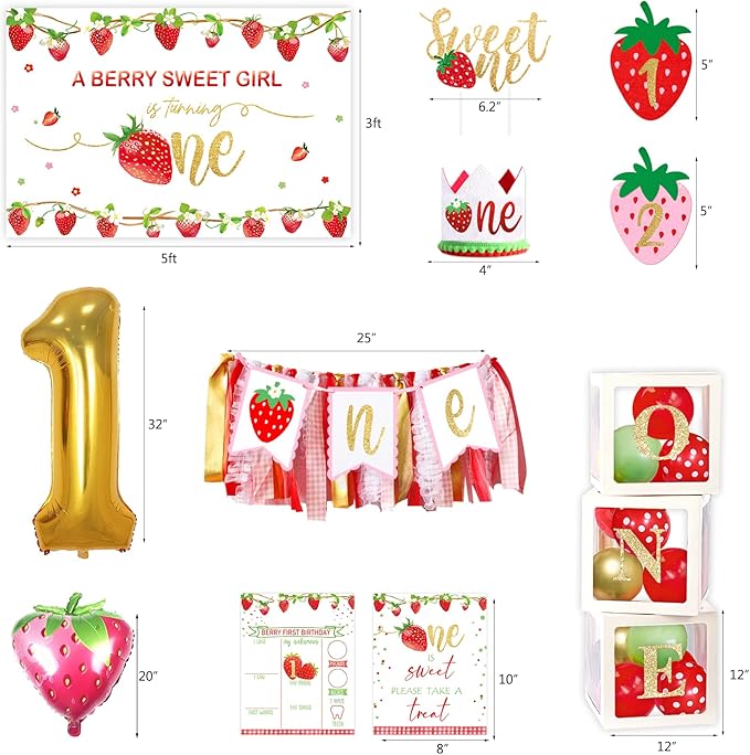Strawberry 1st Birthday Decorations Party Supplies Strawberry Sweet