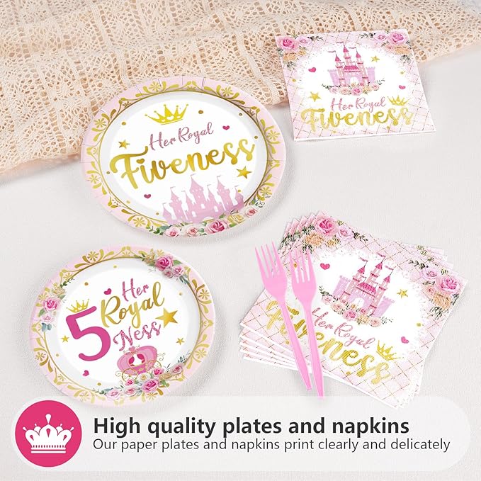96Pcs Princess Birthday Decorations Pink Princess 5th Birthday Party