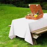 QIKSION 6 Pack White and Pink Dot Plastic Tablecloth, Waterproof