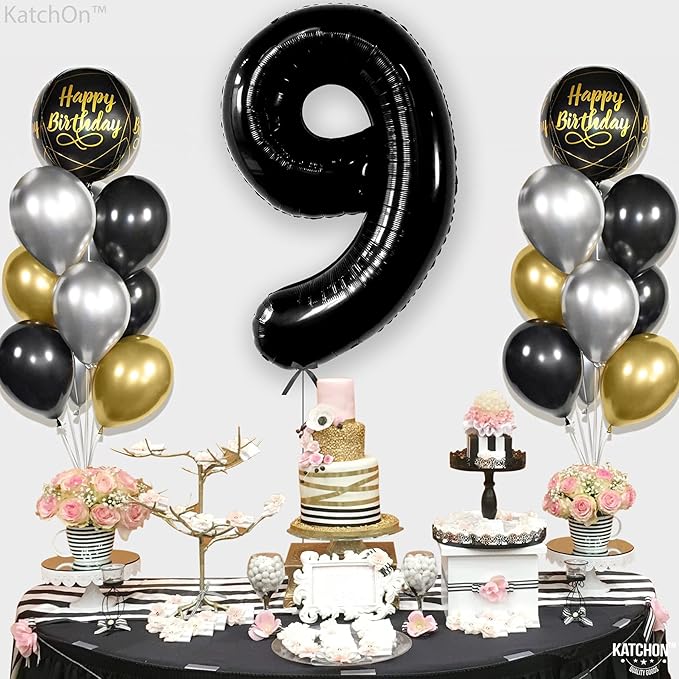 KatchOn, Giant Black Number 9 Balloon - 40 Inch | Foil 9 Birthday