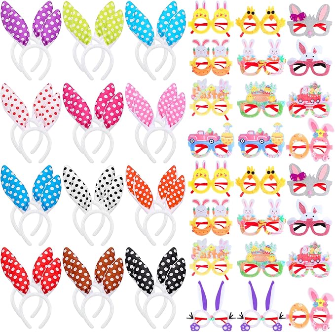 24 Pcs Easter Bunny Ears Headbands Glasses Set Easter Party Favor
