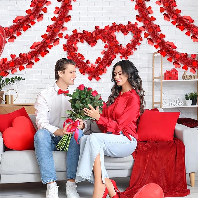 66 FT Valentine's Day Heart Tinsel Garland Decoration Red Heart