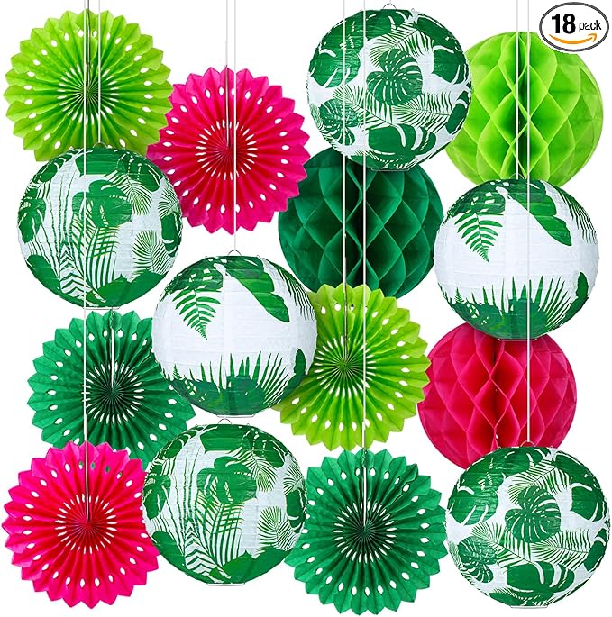 18 Pcs Summer Tropical Party Decoration Palm Leaf Hanging Paper