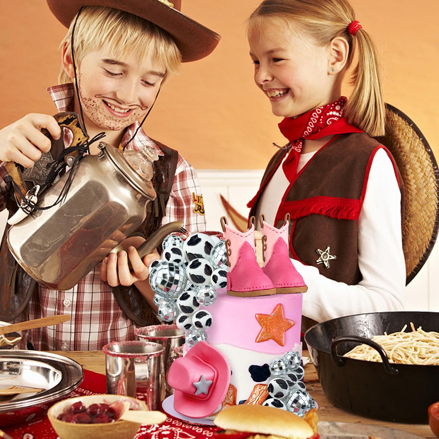 25PCS Cowgirl Cake Decorations Cowgirl Hat and Boot Cake Toppers Disco