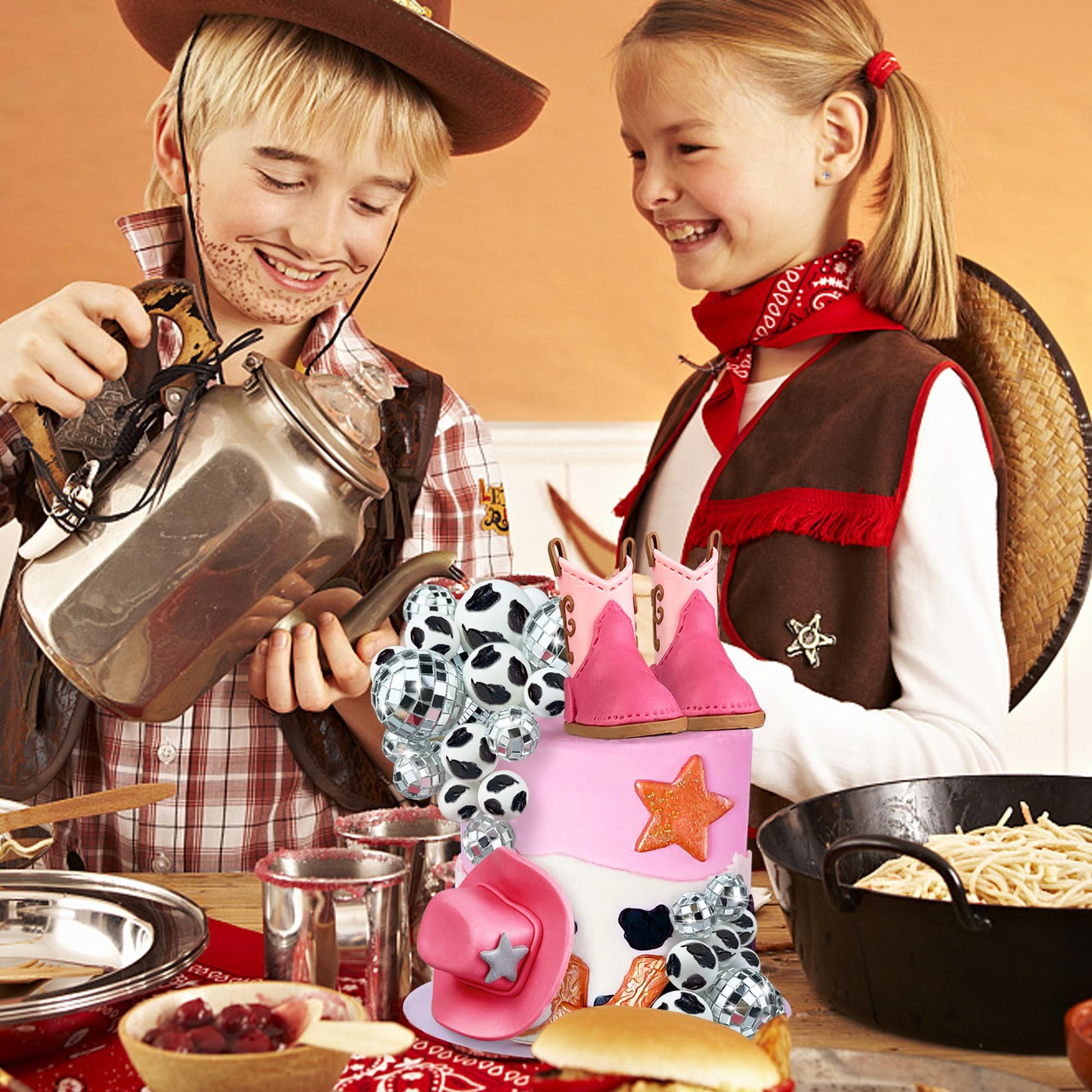 25PCS Cowgirl Cake Decorations Cowgirl Hat and Boot Cake Toppers Disco