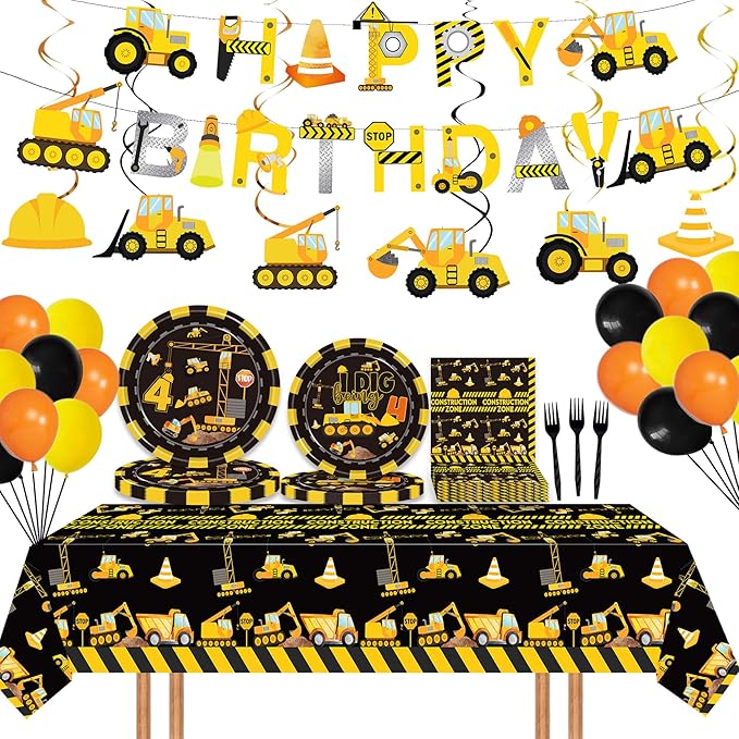 92 Pcs Construction 4th Birthday Party Supplies Dump Truck Theme