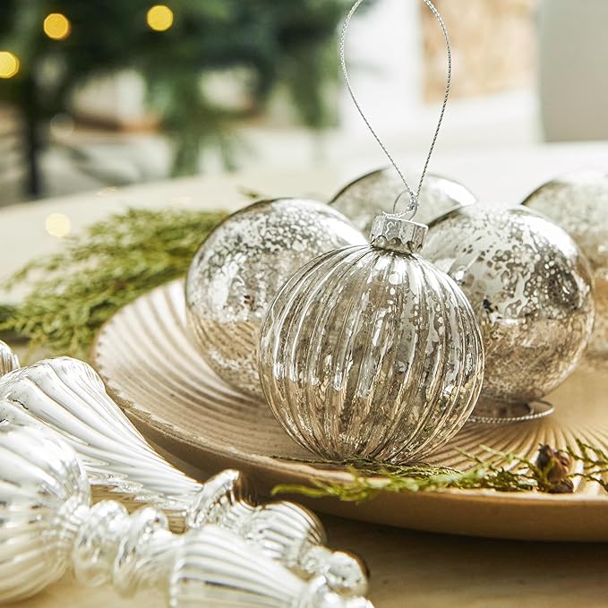 Mercury Glass Christmas Ornaments Silver Hanging Balls with Different