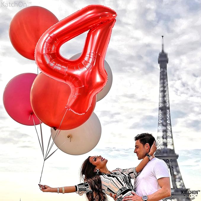 KatchOn, Giant Red Number 4 Balloons for Birthdays - 40 Inch | Red 4